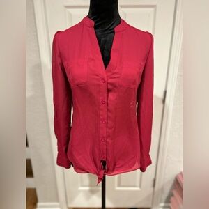 Candies Burgundy Sheer Lace Back Blouse Size Small